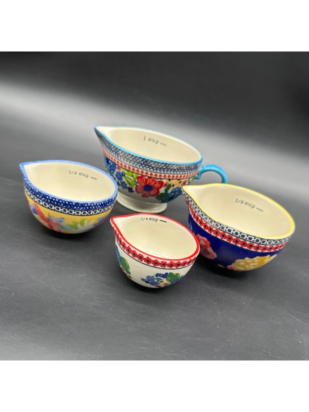 Pioneer Woman Dazzling Dahlias Measuring Cups Nesting Stoneware Floral 4 Pieces